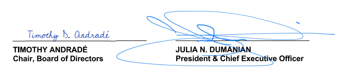 Board Chair and CEO signatures